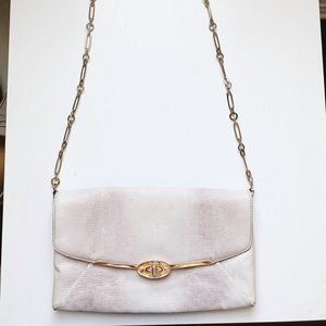 Coach Madison clutch w chain cream lizard leather
